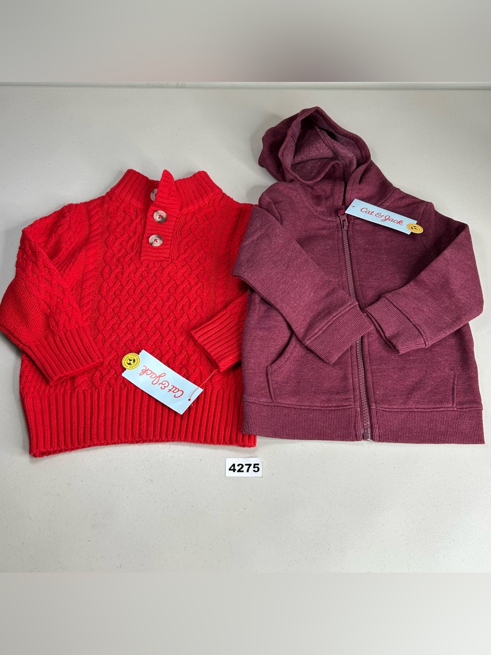 Cat & Jack 18 Months Red Knit Sweater Purple Full Zip Hooded Hoodie NWT